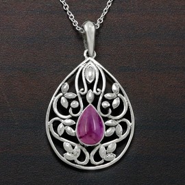 TISHAVI sterling Silver Pendant Necklace for Women 18 Inch, Gemstone Pendant for Women Sterling Silver, Filigree Pendant Sterling Silver, Gemstone Silver, Moonstone