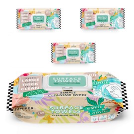 Juniper CLEAN 3 Packs Surface Cleaning Wipes Bleach Free, Thick & Large Dispose, All-Purpose Cleaner for Bathroom, Kitchen, Office, 300 Count Soft Flow, Biodegradable, Juniper Scent