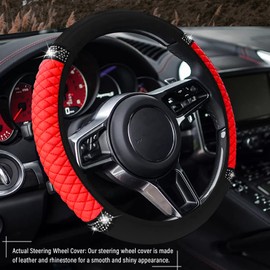 JINGSEN 11 PCS Bling Rhinestones Leather Car Accessories Set,Bling Steering Wheel Cover for Women,Center Console Armrest Pad Belt Cover Handbrake Gear Cover Coasters Full Set for Car SUV