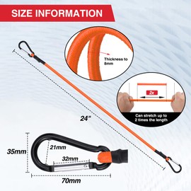 WORKPRO 24 Inch Bungee Cords with Hooks, 4 Pack Superior Rubber Heavy Duty Bungee Straps Strong Elastic Rope for Outdoor Tent, Luggage Rack, Camping, Cargo, RV, Bike, Transporting, Storage, Orange
