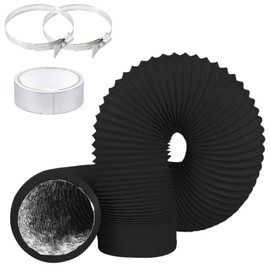 NewZC 4 Inch 11FT PVC Ventilation Air Ducting with Foil Tape and 2 Adjustable Hose Clips Black Aluminium Insulated Flexible Ducting Hose for Conditioning Extractor Hood Tumble Dryer Vent - 100mm/3.2m