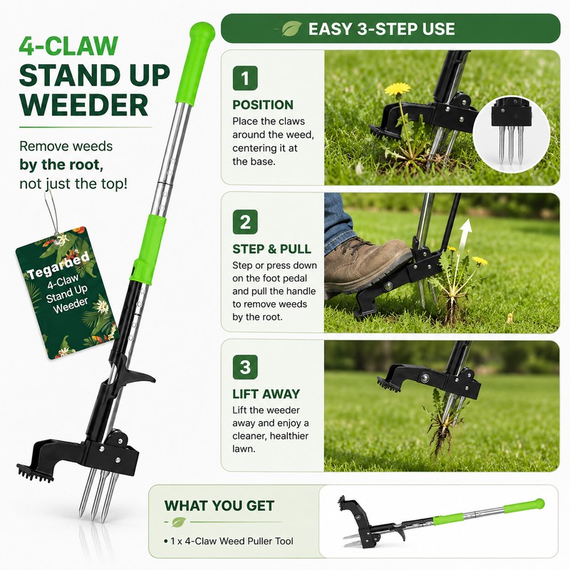 4-Claw Stand-Up Weed Puller for Lawn Care – 39" Long