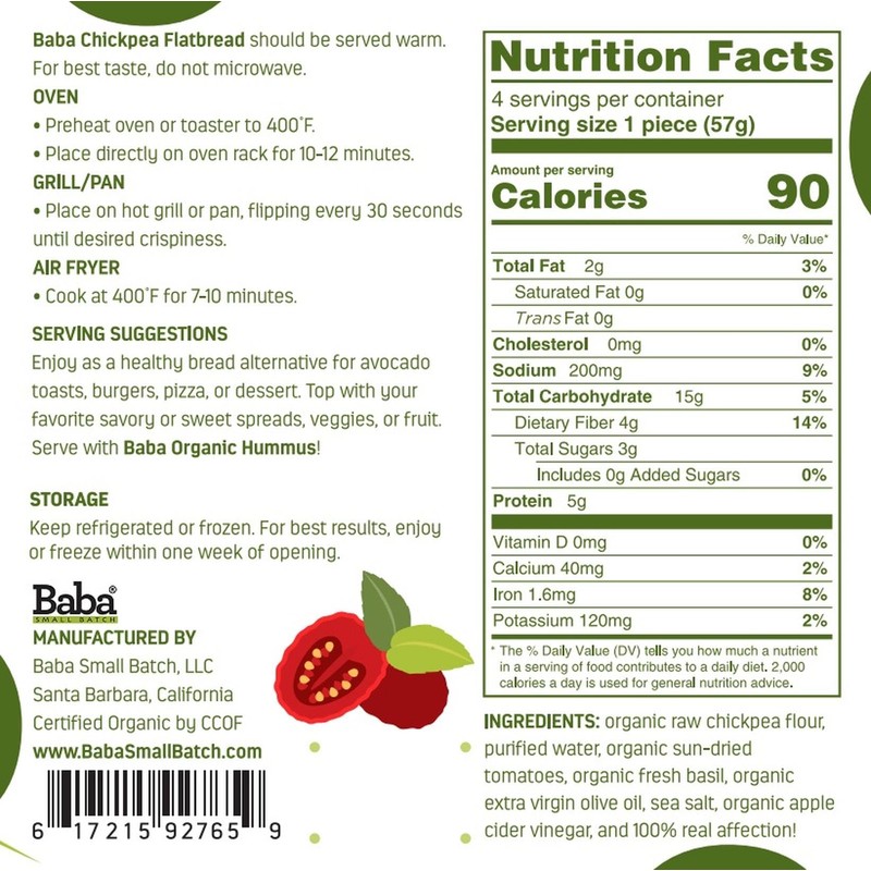 Organic Chickpea Flatbread (Sun-Dried Tomato & Basil)