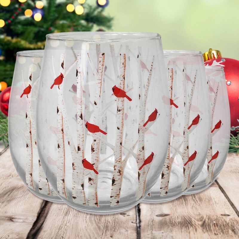 Banberry Designs Cardinal Stemless Wine Glasses - Cardinals Perched on