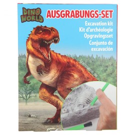 Depesche 11905 Dino World excavation set, large plaster block with a 13-piece dinosaur skeleton and other accessories such as hammer, chisel, brush and goggles