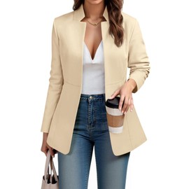 Cicy Bell Womens Business Casual Blazer Long Sleeve Open Front Notch Stand Collar Blazer Work Office Jacket Suit Beige