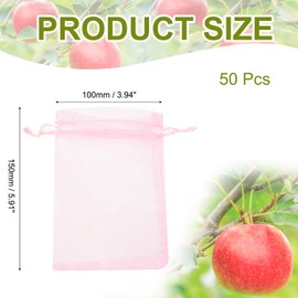 uxcell 50Pcs Fruit Protection Bags, 5.9x3.9inch Garden Netting Cover Bag with Drawstring Bird Barrier Bags for Plant Fruit Flower Vegetable, Pink