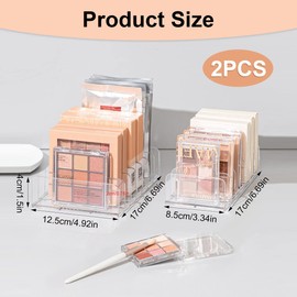 Pack of 2 Eyeshadow Organiser, Make Up Palette Organiser with 7 Compartments, Cosmetic Organiser, Eyeshadow Acrylic Makeup Storage, Eyeshadow Blush Organiser for Dressing Table, Washbasin, 2 Sizes