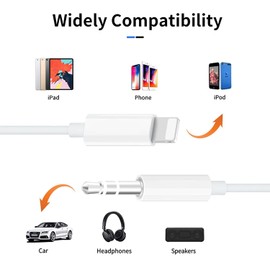 (Apple MFi Certified) iPhone AUX Cord,Lightning to 1/8 Inch Audio Cable,3.3ft, Headphone Jack Adapter Male Aux Stereo Audio Cable Compatible for iPhone 14/13/12/11/XR/X/8/7 (White)