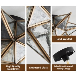 Moravian Brass Star Ceiling Light - 12.7 Inch Oil Rubbed Bronze Black Vintage Flush Mount Lighting Fixtures - Art Deco Moroccan Glass Fixture Lights for Hallway Kitchen Farmhouse Bedroom Entryway