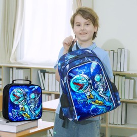UFNDC 3PCS Kids Dinosaur Backpack for Boys, Space Preschool Bookbag with Lunch Box, 16" Water Resistant School Bag for Elementary Toddler