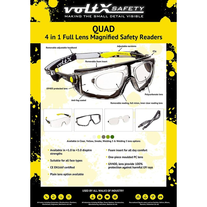 voltX 'QUAD' 4 in 1 Schutzbrille mit Lesehilfe (+3,0 Dioptrien,