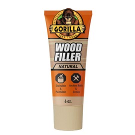 Gorilla - Relleno de madera multiusos, color natural, tubo de 6 onzas (paquete de 1) - Resistente al agua para proyectos y reparaciones en interiores o exteriores