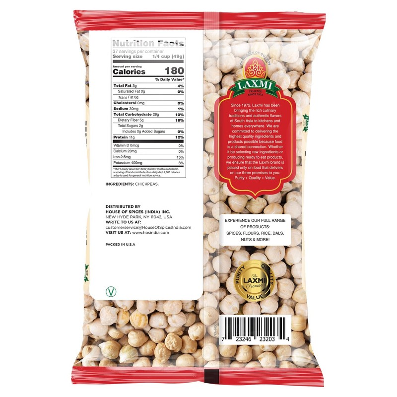 Laxmi Kabuli Chana White Chickpeas - Whole Chana, 4 Pound