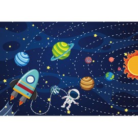 Haoyiyi 8x6ft Universe Background Outer Space Rocket Astronaut Rocket Ship Launch Blast Off Backdrop Photography Photo Child Birthday Baby Shower School Class Research Banner Activity