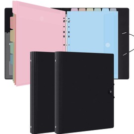 Uquelic 3 Ring Binder with 12 Binder Pocket Folders, Letter Size, Color Binder Pouch for Important Paper Files, Documents, Photos, Letters, Cards (Macaron 2 Pack)