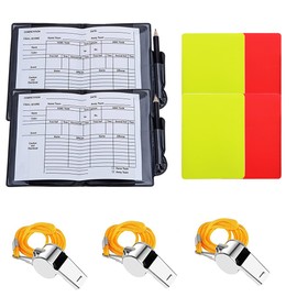 Youery 2 Piece Sports Referee Set, Referee Cards Yellow Red Card Football with Bag and Pencil, 3 Pieces Stainless Steel Metal Referee Whistle, Choice Mark for Football Game School Sports