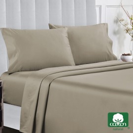 Split King Sheets for Adjustable Bed, Soft 100% Cotton Sheets, 400 Thread Count Sateen, Includes Twin XL Fitted Sheets, Deep Pocket Sheets, Cooling Sheets, Beats Egyptian Cotton Claims (Taupe)