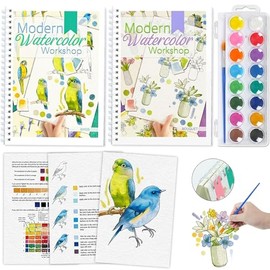 2 Piezas Cuaderno de Acuarela para Principiantes, Kit Acuarelas con 24 Páginas y 16 Colores, Libro para Colorear con Acuarela de 300g, Regalo para Niñ