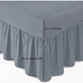 Bronwen Mathew Extra Deep Frilled Fitted Base Valance Double Bed Skirt Sheets Grey, Soft Brushed Microfibre Easy Care Non Iron (Double, Grey)