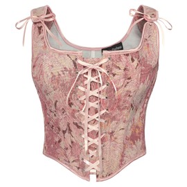 Scarlet Darkness Corset Tops for Women Renaissance Overbust Floral Lace Up Bustier Pink Daisy Size 8