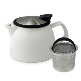 FORLIFE Bell Ceramic Teapot with Basket Infuser, 16-Ounce/470ml, White