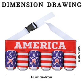 Weewooday 6 Pack Patriotic 4th of July Beer Belt USA Americana Adjustable Independence Day Beer Beverage Belt Holder for 250 Year Anniversary Men Novelty Picnic Party