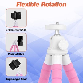 UBeesize Phone Tripod, Portable and Flexible Tripod with Wireless Remote and Clip, Cell Phone Tripod Stand for Video Recording(Pink)