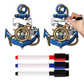 2pcs Cruise Door Magnets, Anchor Cruise Door Magnets with 3pcs Markers Cruise Door Decorations Cruise Magnets for Cruise Door Refrigerator Carnival Party
