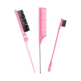 3 Pieces Styling Hair Brush Set, Slick Bristle Hair Brush, Rat Tail Comb Edge Brush for Edge & Back Brushing, Combing Slicking Hair for Women