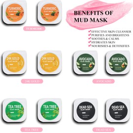 Aaenouicfs Aaenouicfs Clay Mask Set 20 Pods, Face Mask Skin Care, Green Tea, Turmeric, Dead Sea Mud, Rose, 24K Gold, Eggplant, Avocado, Mud Mask Deep Cleansing Skin, Blackhead Removal, Men & Women Facial Mask