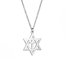 ALRNBY Star of David Pendant Necklace for Women Men Dainty Gold Silver Necklace 2PCS Jewish Necklaces Gift Stainless Steel Non Tarnish