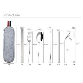 Tongke Cutlery Set, Reusable Stainless Steel Travel Cutlery Kit, Portable Flatware Set, Travel Camping Utensil Dinnerware Set with a Waterproof Case (8-Pieces Silver)