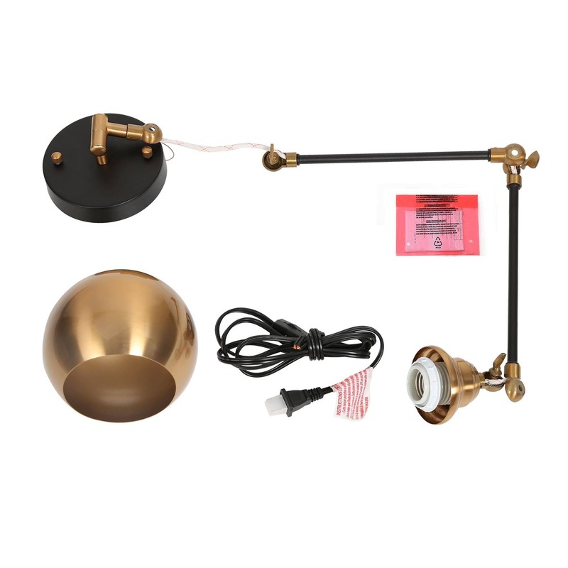 GEPOW Black Gold Swing Arm Wall Sconce, Modern Plug-in or