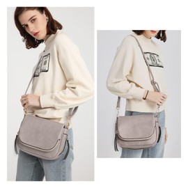 GLITZALL Crossbody Bags for Women Small Pu Leather Over the Shoulder Purses and Flap Cross Body Handbags with Multi Pockets, Light Gray, Small