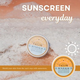 Tallow Sun Balm- with grassfed beef tallow, castor oil, zinc oxide | Mineral Sunscreen | Natural, Organic | Reef Safe, Ocean Friendly | Spf 30 - suitable for sensitive skin (2 oz) (Medium)