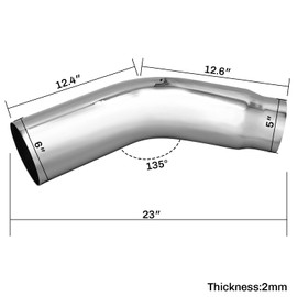 5 Inch (ID) Diesel Exhaust Elbow Tip with Clamp for Pickups Trucks and Cars,5'' Inlet 6'' Outlet 23'' Long Chrome Stainless Steel Side Exit Exhaust Tip