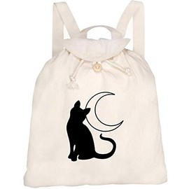 Azeeda 'Cat & Moon' Canvas Rucksack/Backpack (RK00010292)