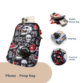 Pawlook Stay Organized on Dog Walks Dog Poop Bag Dispenser Mobile Phone Bag Carrystylish for a Complete paw-Friendly Ensemble (Skull)
