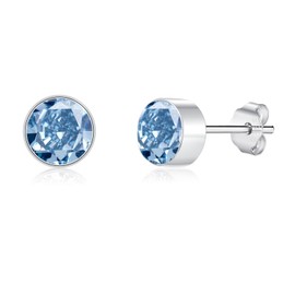 Cangall Stud Earrings 925 Silver Small 925 Sterling Silver Cubic Zirconia Stud Earrings, Hypoallergenic 6 mm Silver Women's Stud Earrings, Sparkling Dainty Sleeping Cartilage Earrings Silver 925 Stud