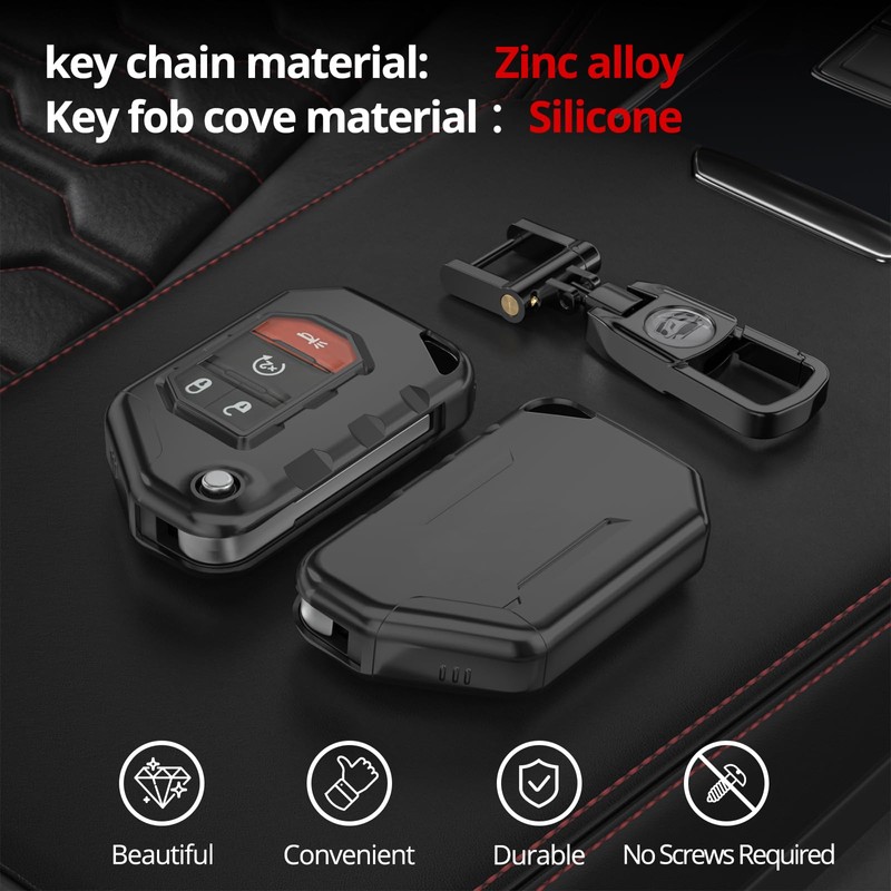 for Jeep Key Fob Cover with Keychain.No Screws Required for