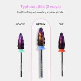 CURACORO Curacoro Nail Drill Bits 3/32' - Typhoon Bits, 2 Way, Carbide Bit (Medium) for Professional Finish, Fast Remove, Refine & Smooth Acrylic or Gel Nails, Precise & Easy Control, Nail Art Salon & Home