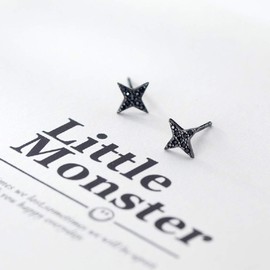 Black Star CZ S925 Sterling Silver Minimalist Tiny Stud Earrings for Women Sensitive Ear Cartilage Sencond Hole Fashion Unique Hypoallergenic Jewelry Gifts for Birthday Christmas