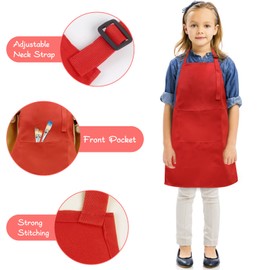 Sinland Kids Apron with Pocket 2 Pack Children Chef Apron for Cooking Baking Painting(Red, M)
