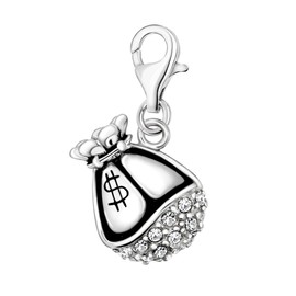 Quiges 925 Silver Charm Pendant Round Crystals with Lobster Clasp for Bracelets, Glass enamel Glass, Cubic Zirconia