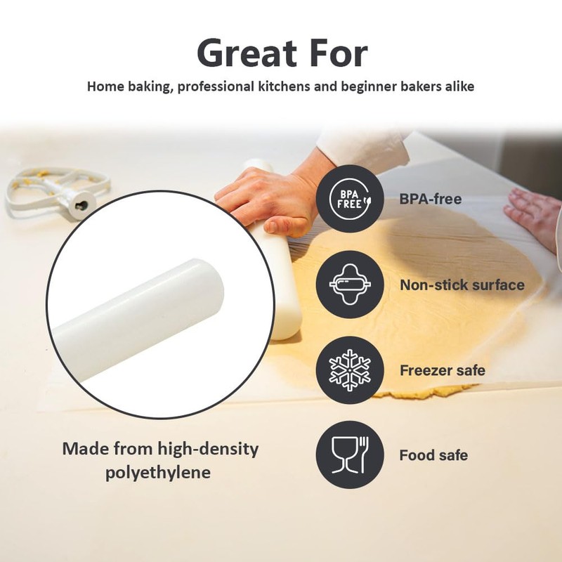 Non-Stick Rolling Pin – 29cm BPA-Free High Density Polyethylene –