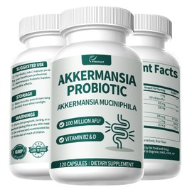 Akkermansia Probiotic with Vitamin B2 & D and Chicory Inulin & Green Tea Akkermansia Muciniphila 100 Million AFU for Men & Women Made in USA, Gluten Free, Non-GMO, 120 Capsules