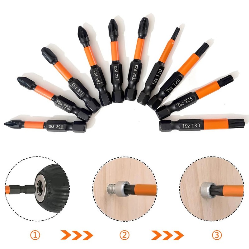 Saipor 10pcs Magnetic Phillips PoziDriv Torx Screwdriver Bit Set, 50mm/2"