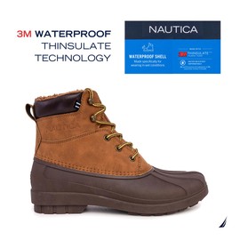 Nautica Mens Duck Boots - Waterproof Shell With Faux Fur Insulated Snow & Rain Boot - Winter Shoe - Dazo 2-Tan Brown-9