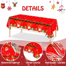 Christmas Table Cloth Cover Decoration - Rectangular Xmas Plaid Winter Buffalo Santa Snowman Tablecloth Rectangle Nappe De Noel Rectangulaire Plastic 54x108inch 1PCS